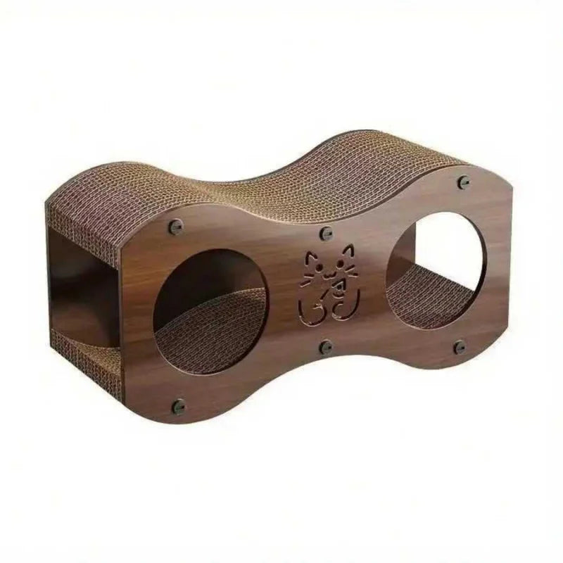 Sturdy Walnut Cat Scratching Post With Integrated Cat Bed - 4-Season Woven Scratch Pad.