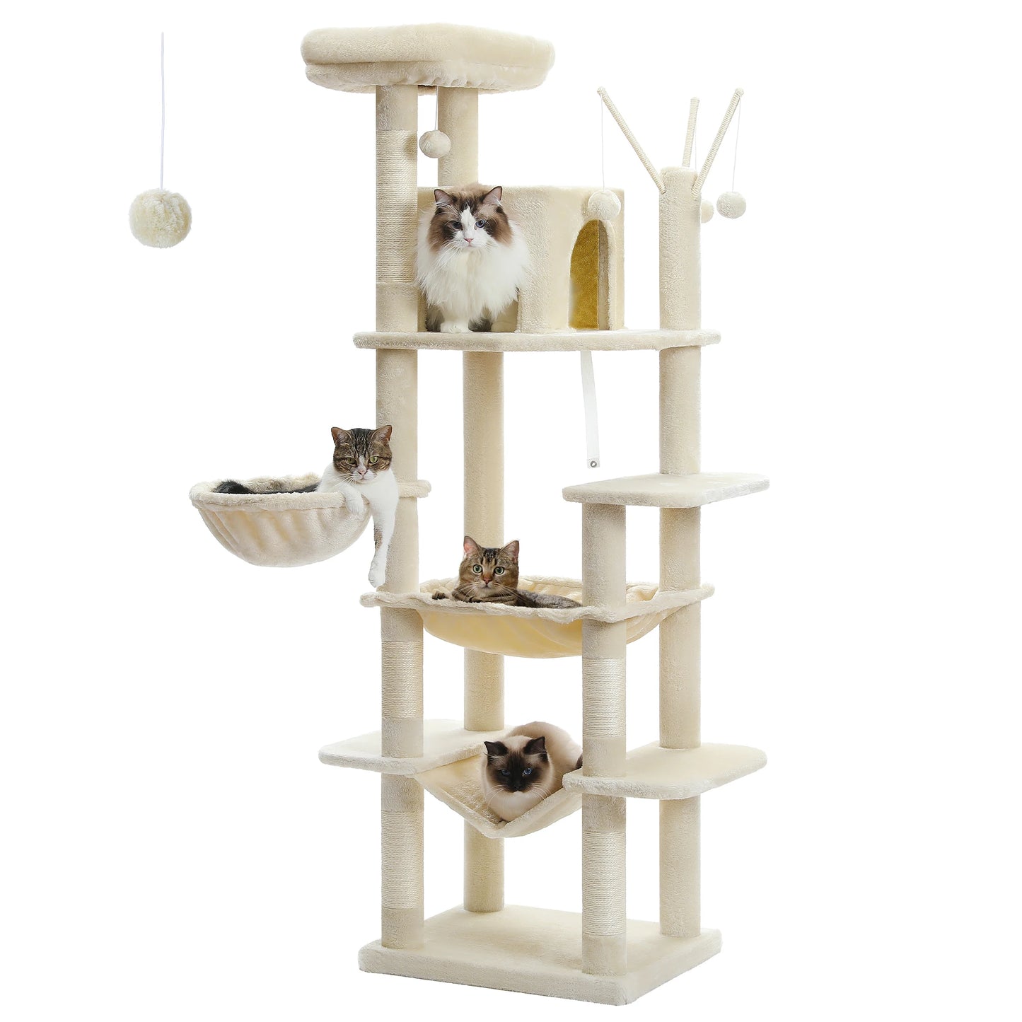 Large Multi-Level Cat Tree with Plush Condos, Perches & Caves