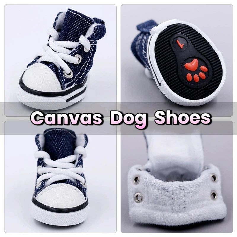 Non-Slip Denim Canvas Pet Shoes for Dogs and Cats - front view