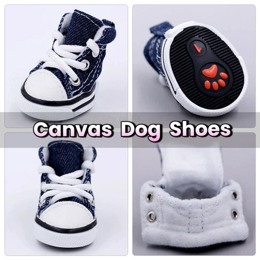 Non-Slip Denim Canvas Pet Shoes for Dogs and Cats - front view