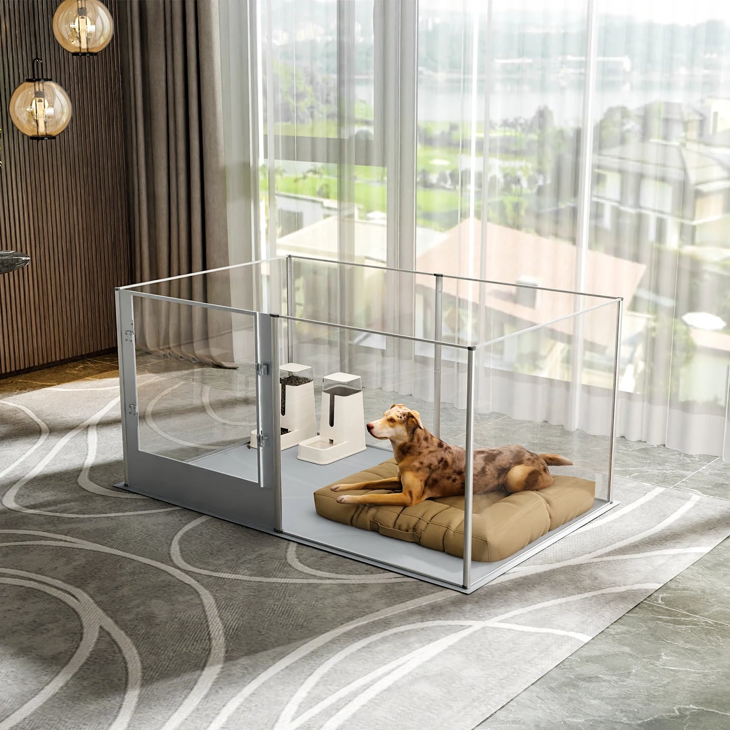 Heavy-Duty Acrylic Dog Playpen with Waterproof Mat - lifestyle in-use shot