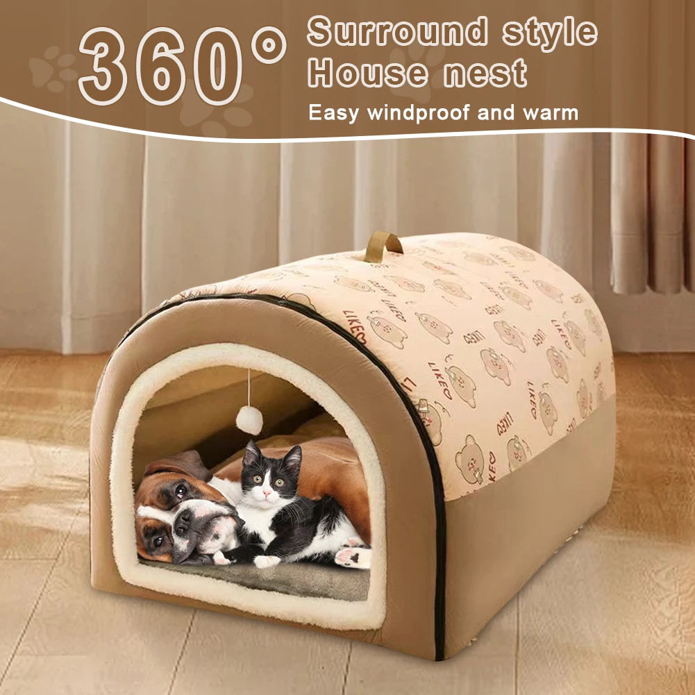 Dog Kennel Detachable Warm Winter Dog House Mat Washable Plush Cotton Puppy Shelter Winter Cat Bed Castle Dogs Cats Pet Supplies
