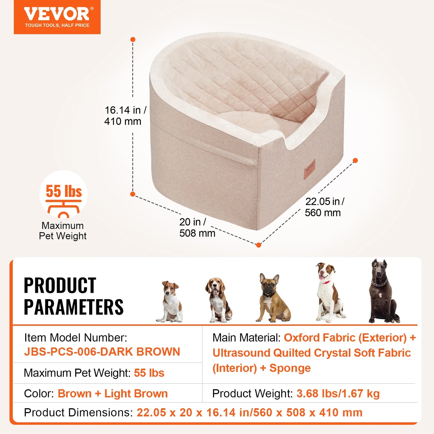 Waterproof Dog Car Booster Seat with Safety Leash