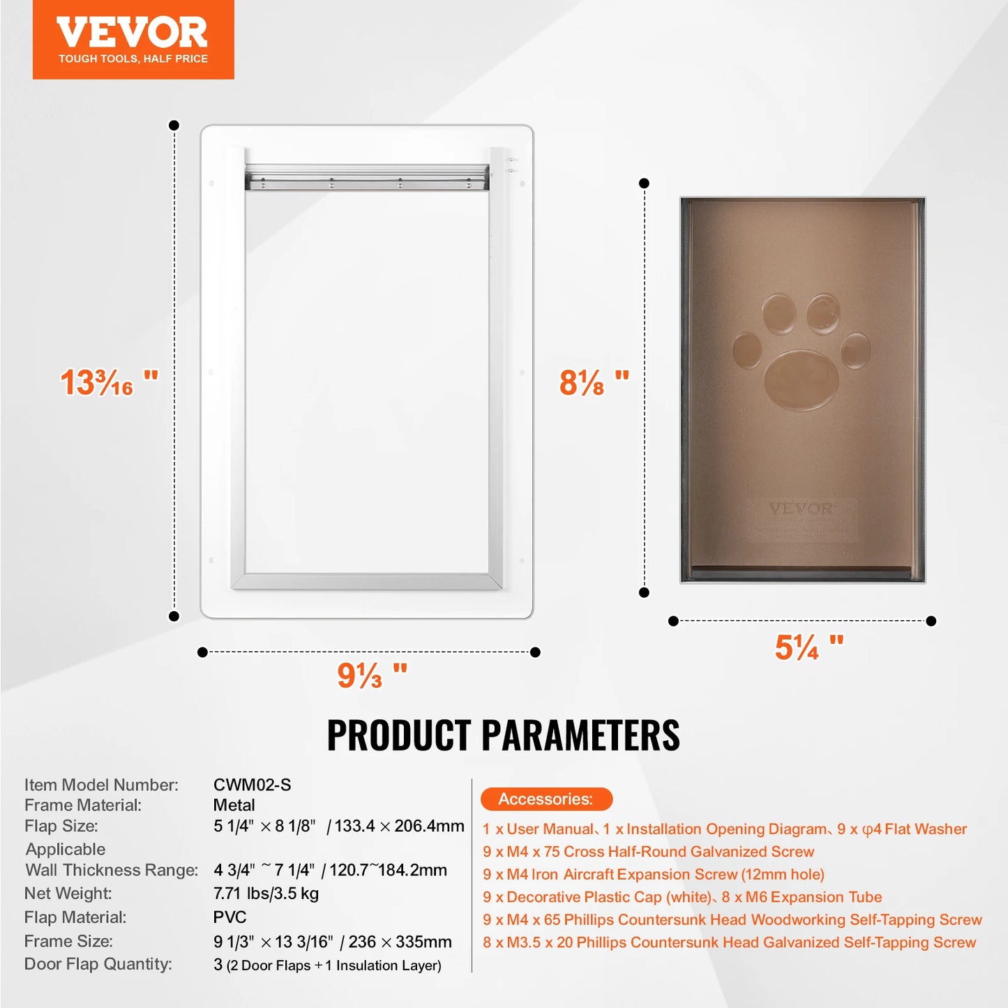 Metal Frame Weatherproof Dog Door with Lock & 3-Flap System