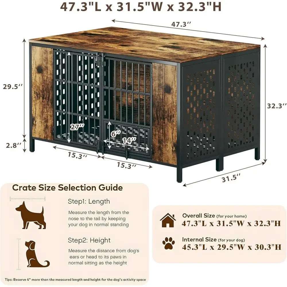 Sturdy Dog Crate for Large Breeds, Rustic Brown, Indoor Use, and Ideal for High Anxiety Dogs