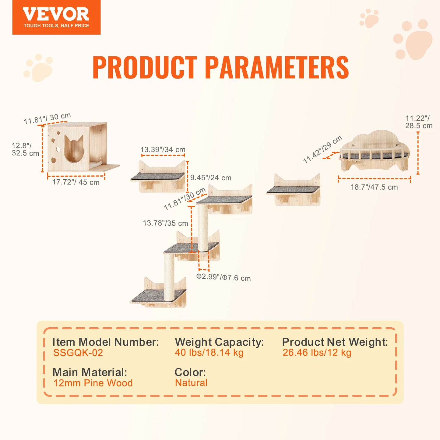 Wall-Mounted Cat Shelves with Perches, Jumping Boards & Hammock