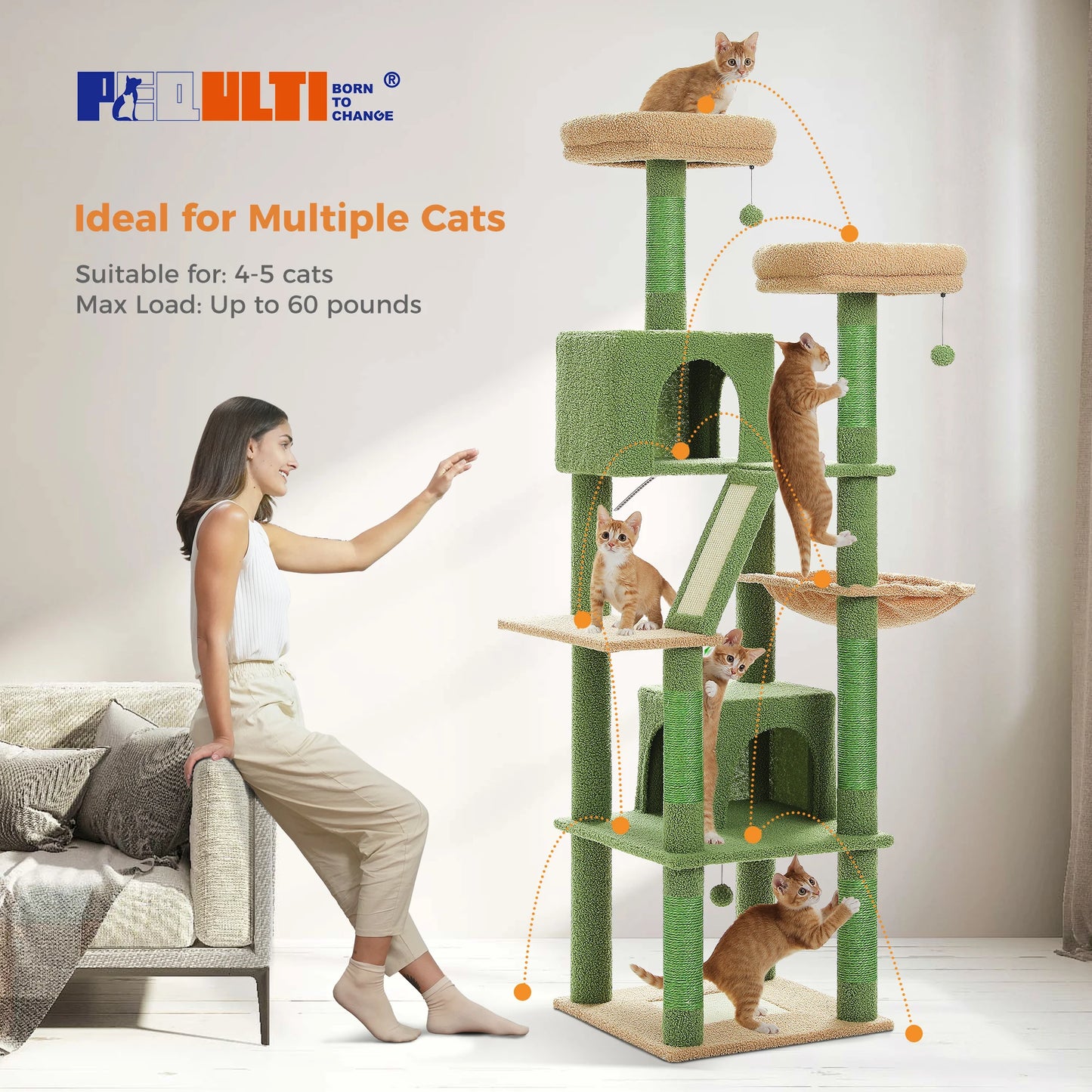 Multi-Level Cat Tree Tower with Condo, Hammock & Posts