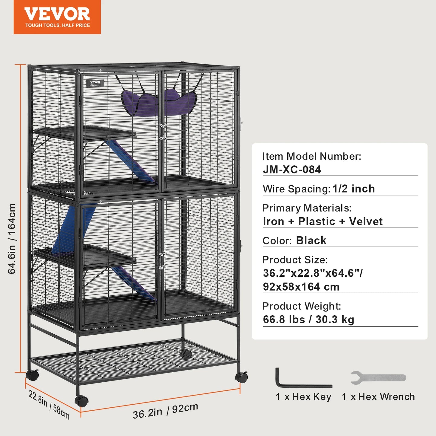 64.6" 4-Tier Rolling Metal Cage for Ferrets & Small Pets