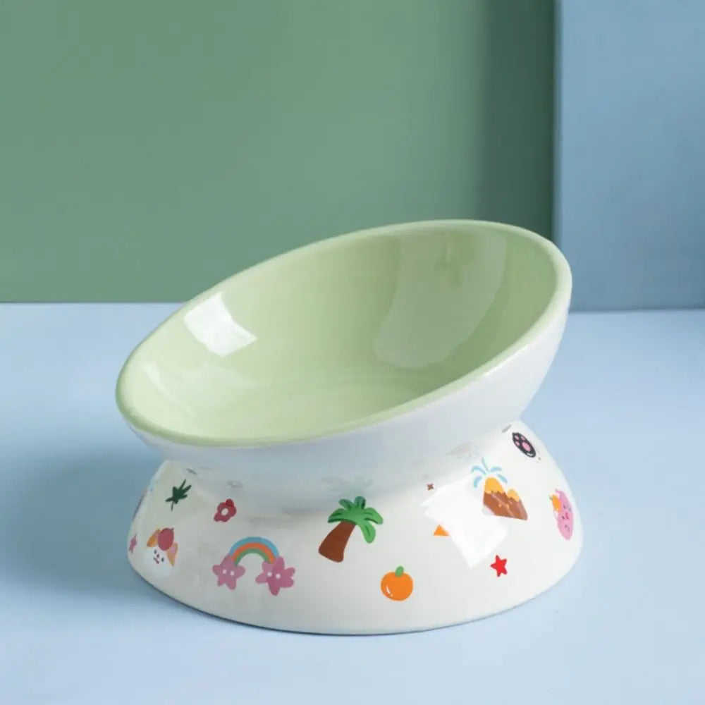 Elevated Ceramic Pet Bowl with Flat or Slanted Mouth - lifestyle in-use shot