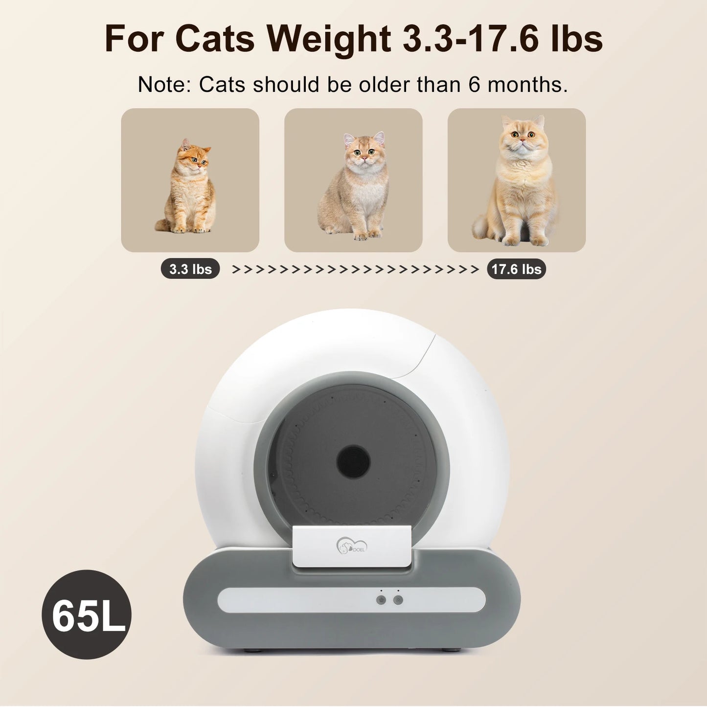 65L Self-Cleaning Cat Litter Box with WiFi App Control