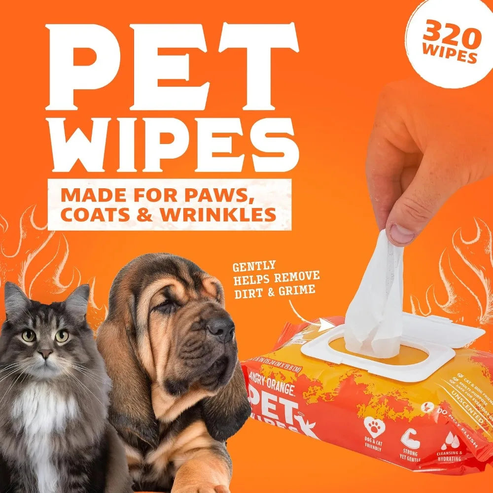 Unscented Pet Wipes 320ct - Hypoallergenic with Aloe & Chamomile, Thick Grooming Wipes for Dogs & Cats, Value 4 Pack