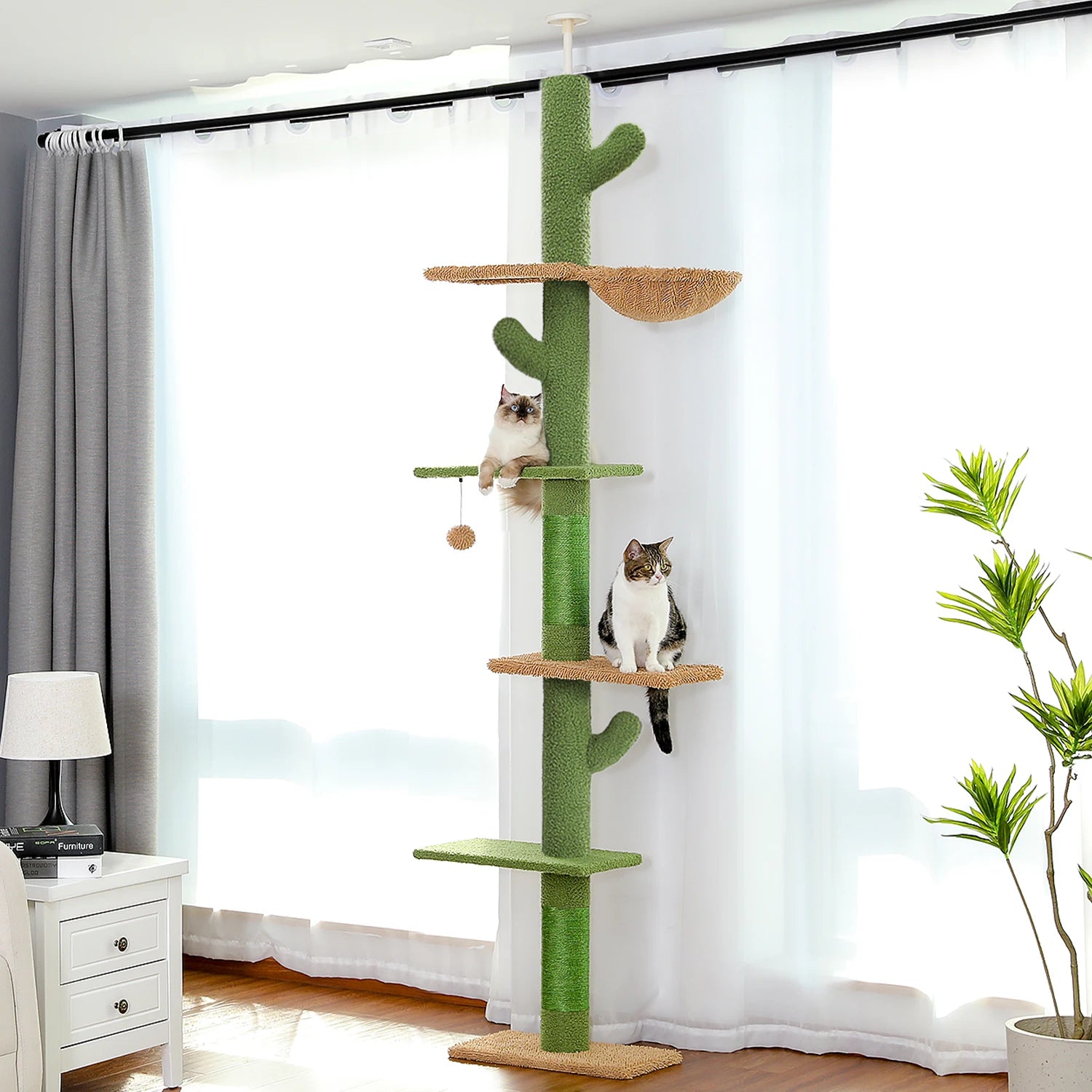 Adjustable Floor-to-Ceiling Cat Tree Tower with Condo & Hammock - front view