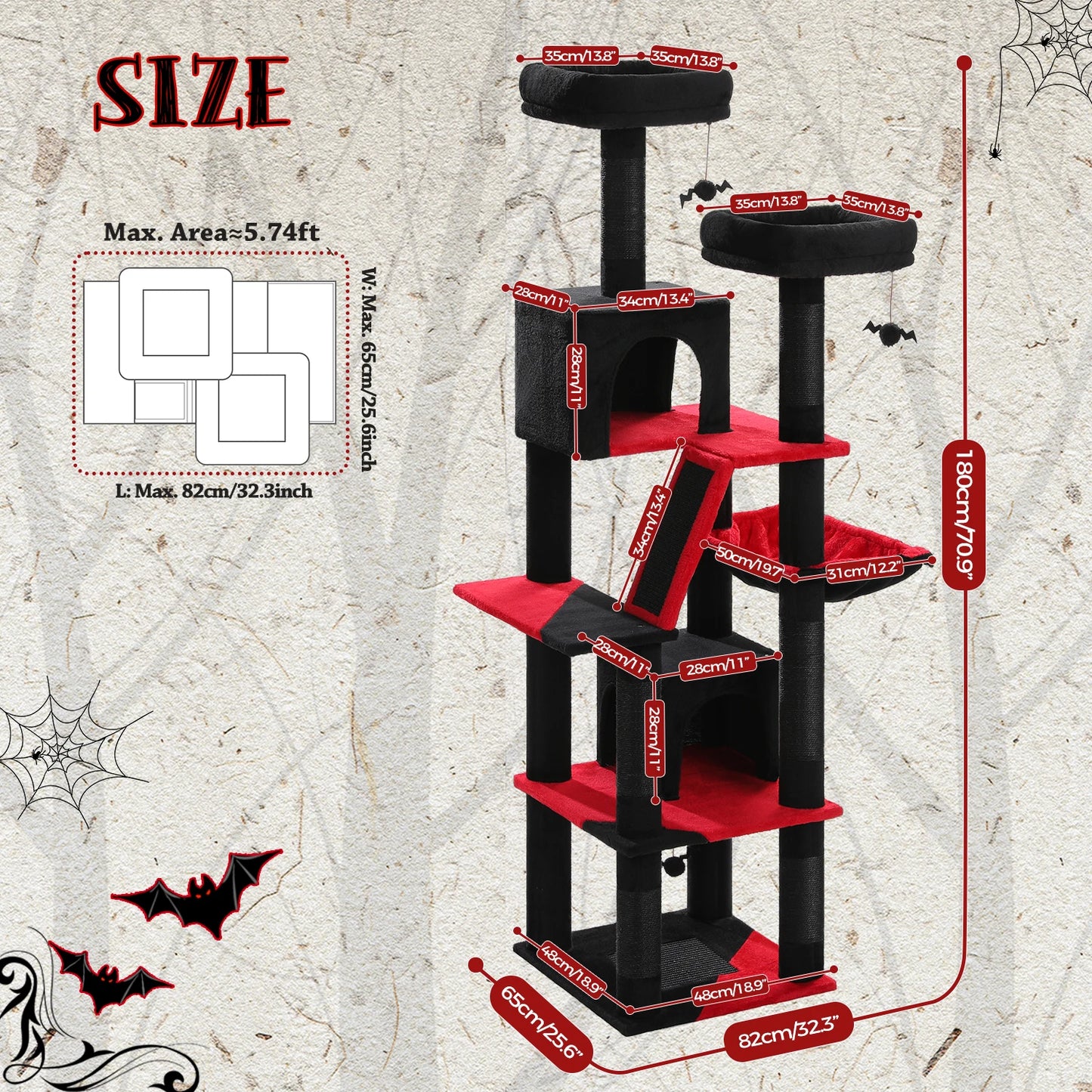 Multi-Level Cat Tree Tower with Condo, Hammock & Scratching Board