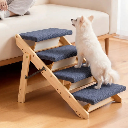 Ye Wood Pet Stairs: 4-Step Dog Stairs for Beds, Sofa & Cars, 150lbs Capacity, Folded Flat Design, Stable Ladder for Small, Medium, Large & Older Pets