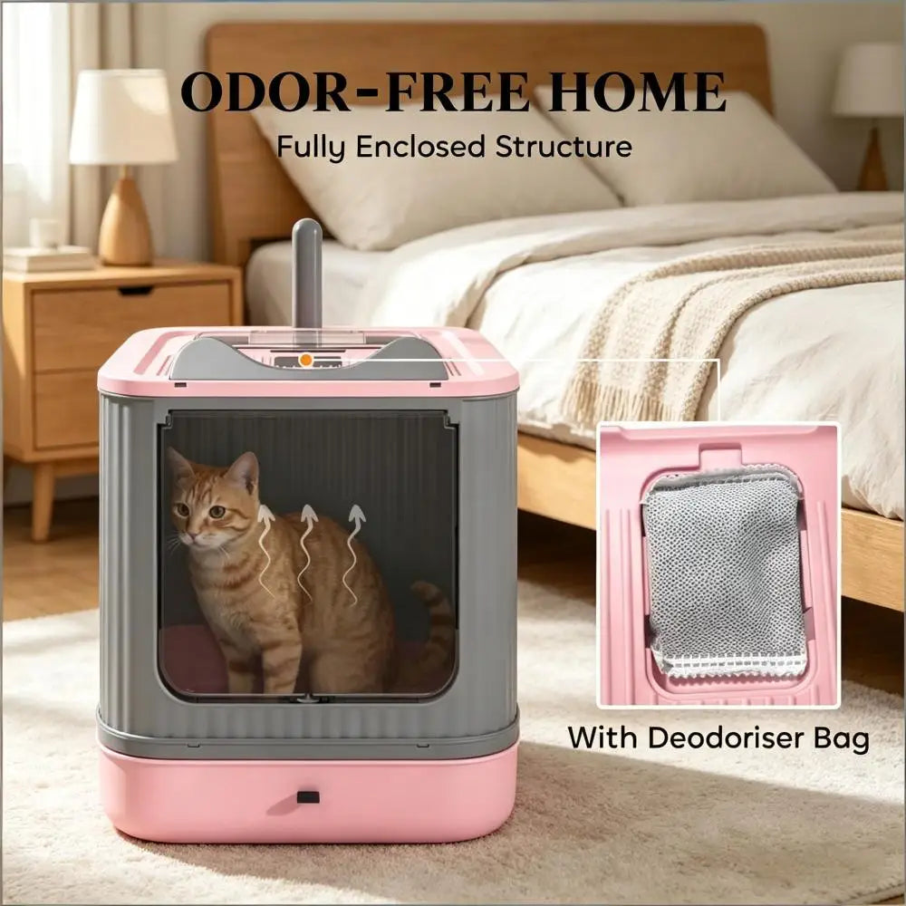 Enclosed Design Cat Litter Box with Slide-Out Tray for Small-Medium Cats
