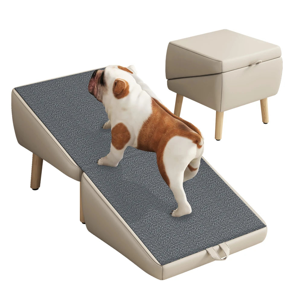 Dog Stairs for Small Dogs and Cats, Dog Ramp for Couch and Bed, Foldable 2-in-1 Wooden Pet Steps for Puppy, Split Ottoman Design