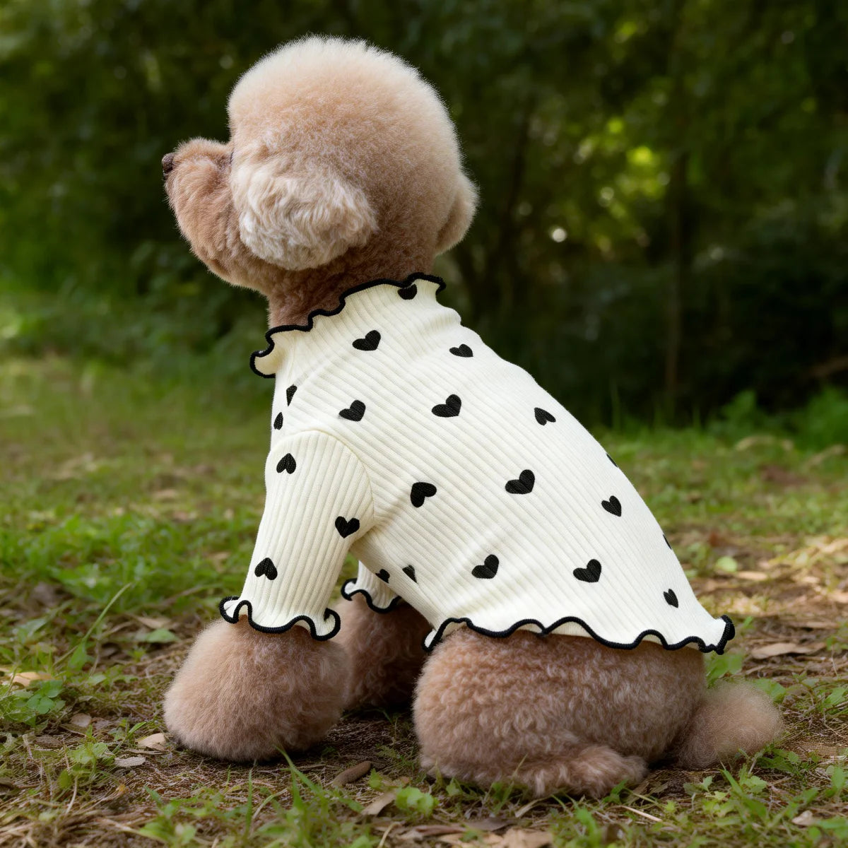 Stretch Ribbed Heart Pattern Pet T-Shirt for Dogs & Cats