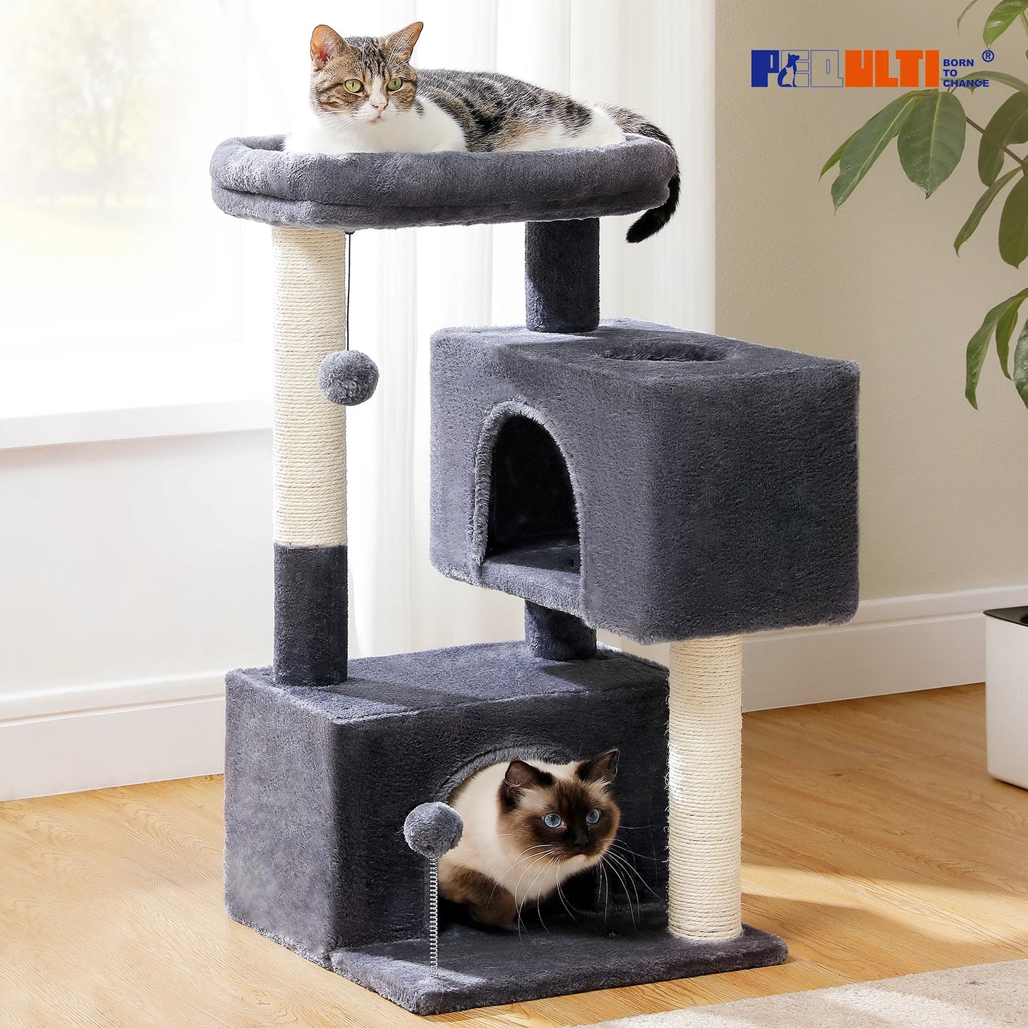 Multi-Level Cat Tree with Sisal Posts & Padded Perch - front view