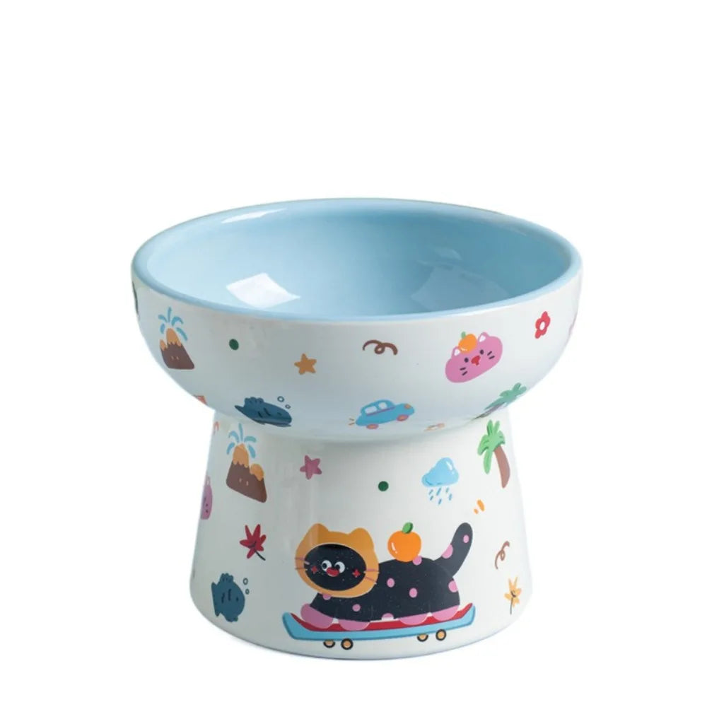 Elevated Ceramic Pet Bowl with Flat or Slanted Mouth - detail view