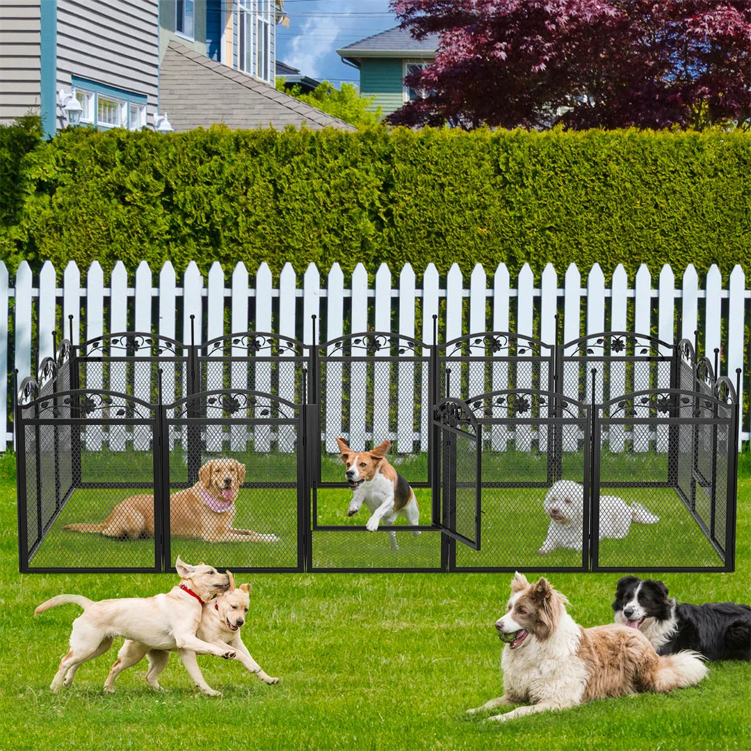 8-Panel Heavy-Duty Metal Dog Playpen with Waterproof Pad