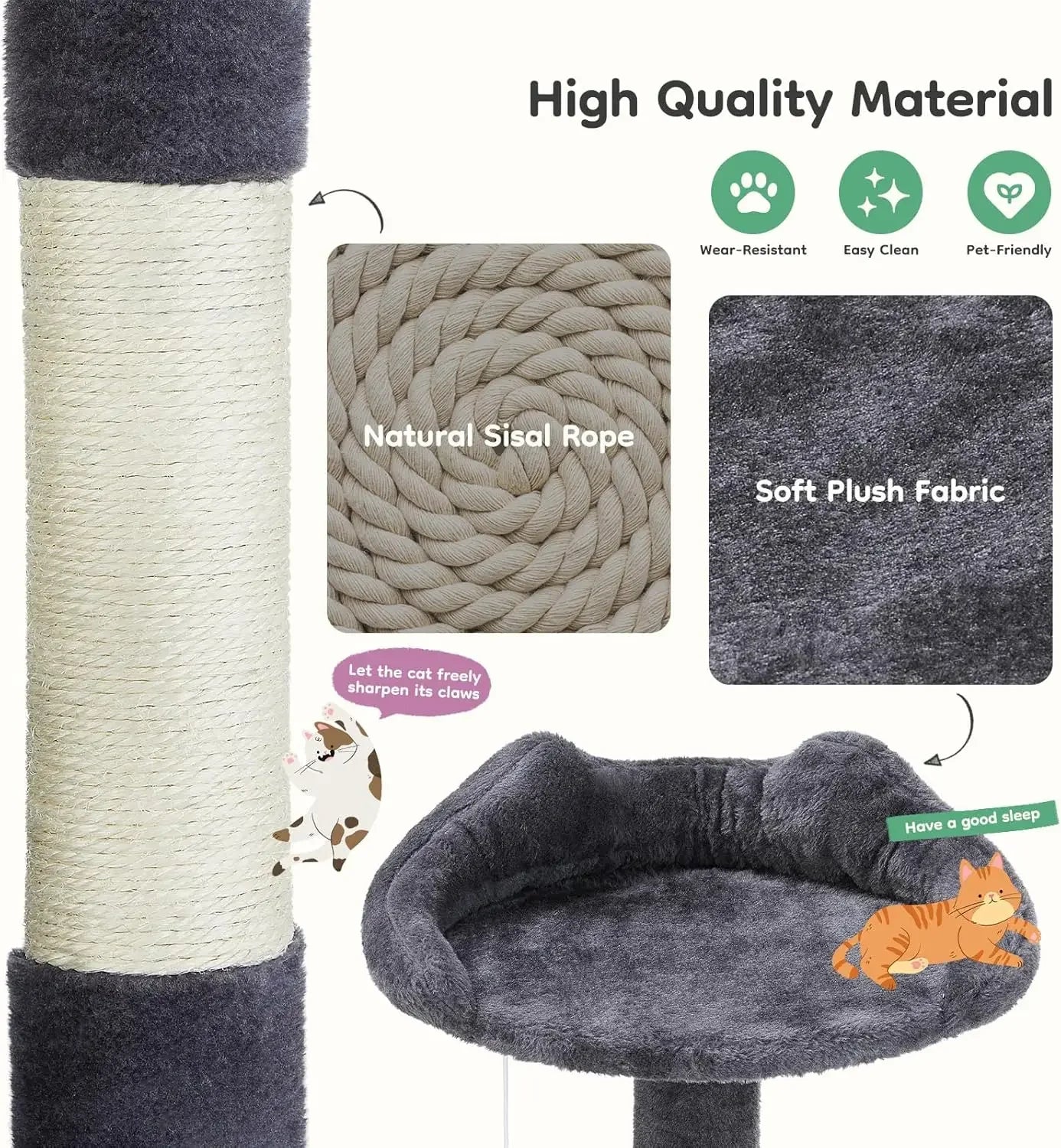 54-Inch Multi-Level Cat Tree for Large Cats with 2 Condos, Scratching Posts, Ladder, Toys, Dark Grey