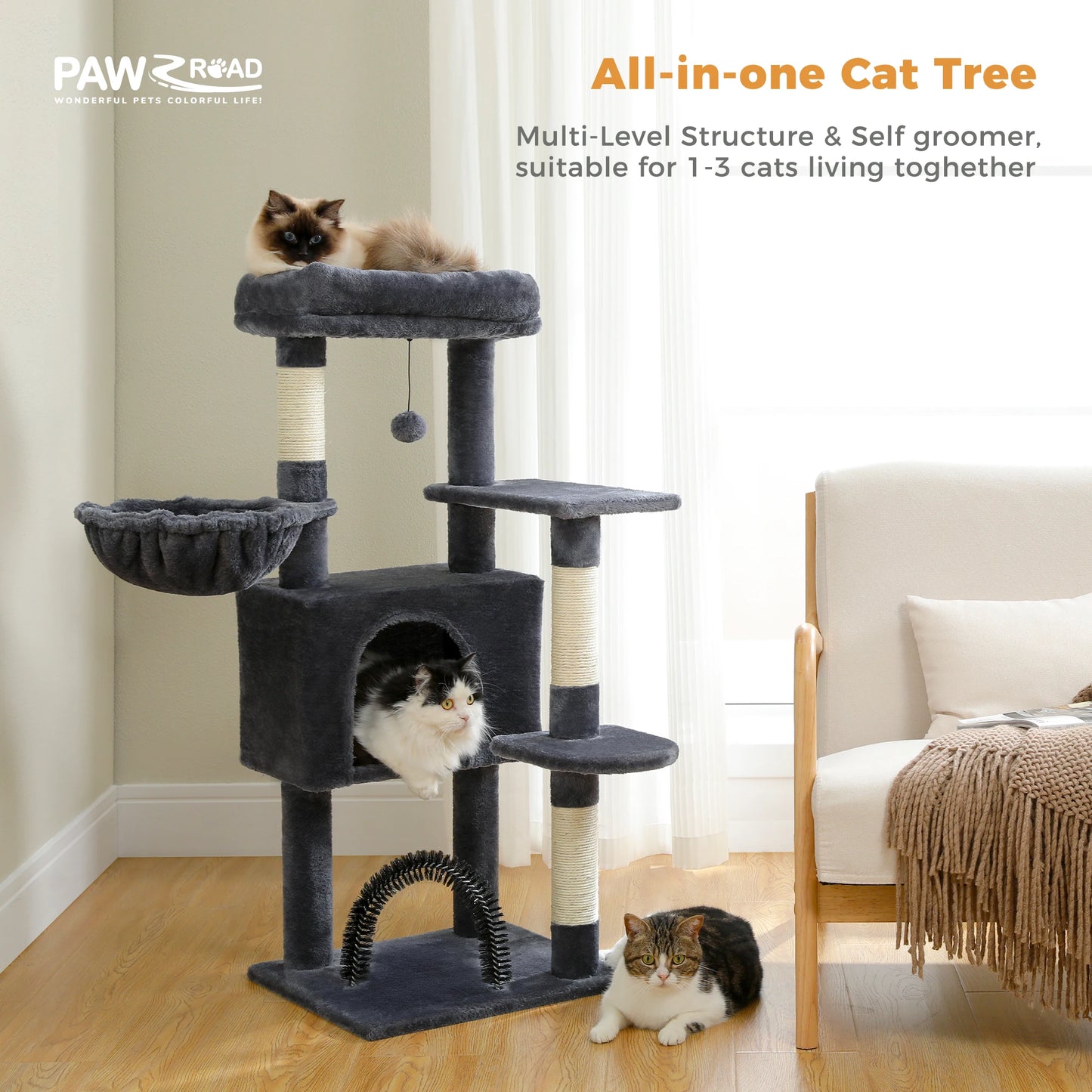 Multi-Level Cat Tree with Sisal Scratching Posts & Soft Perch