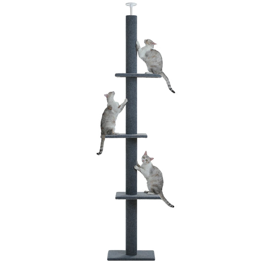 Adjustable Floor-to-Ceiling Cat Tower with Scratching Posts - front view