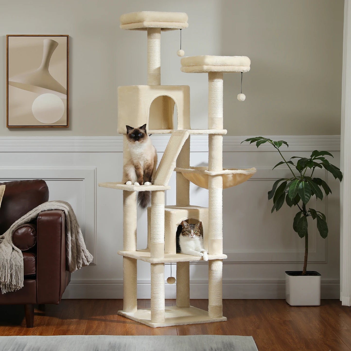 Large Multi-Level Cat Tree with Plush Condos, Perches & Caves