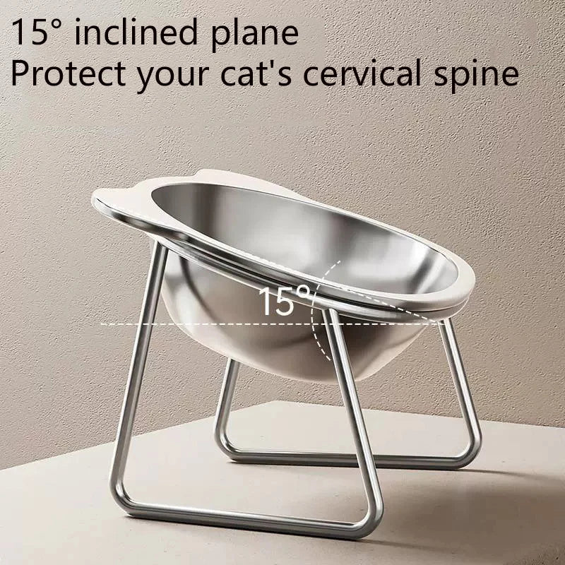 Tilted Stainless Steel Cat Bowl with Raised Metal Stand