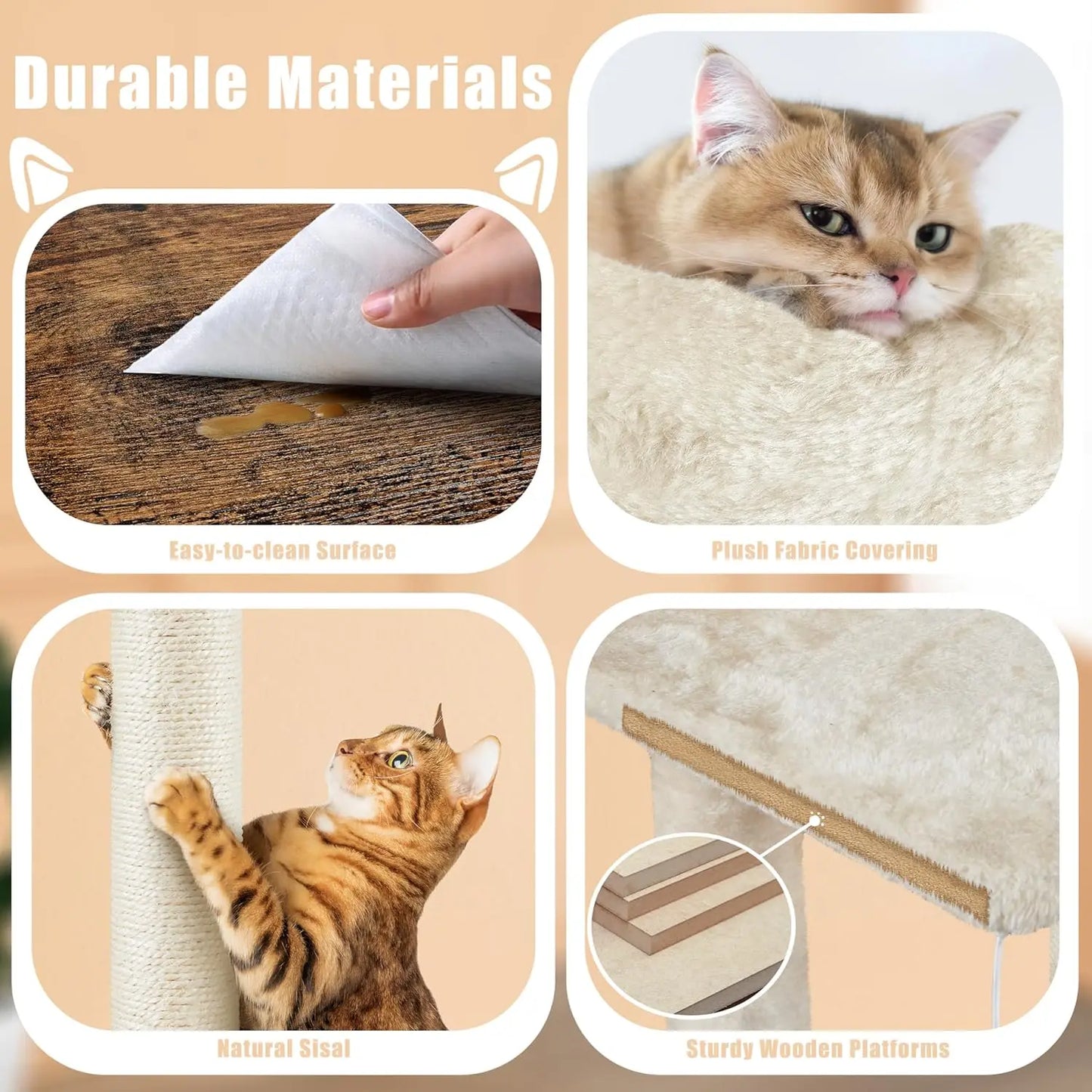 All-in-One Cat Litter Box Enclosure with Cat Tree, Scratching Posts, Wooden Furniture, Rustic Brown/Beige