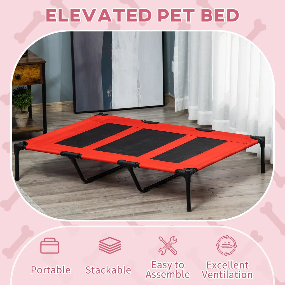 PawHut 48" x 36" Elevated Breathable Dog Bed with Carry Bag, Metal Frame, Breathable Mesh for Indoor & Outdoor Use - Red