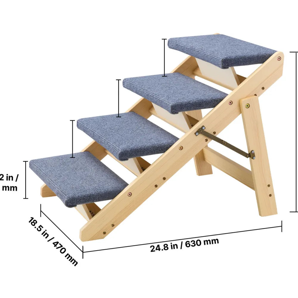 Ye Wood Pet Stairs: 4-Step Dog Stairs for Beds, Sofa & Cars, 150lbs Capacity, Folded Flat Design, Stable Ladder for Small, Medium, Large & Older Pets