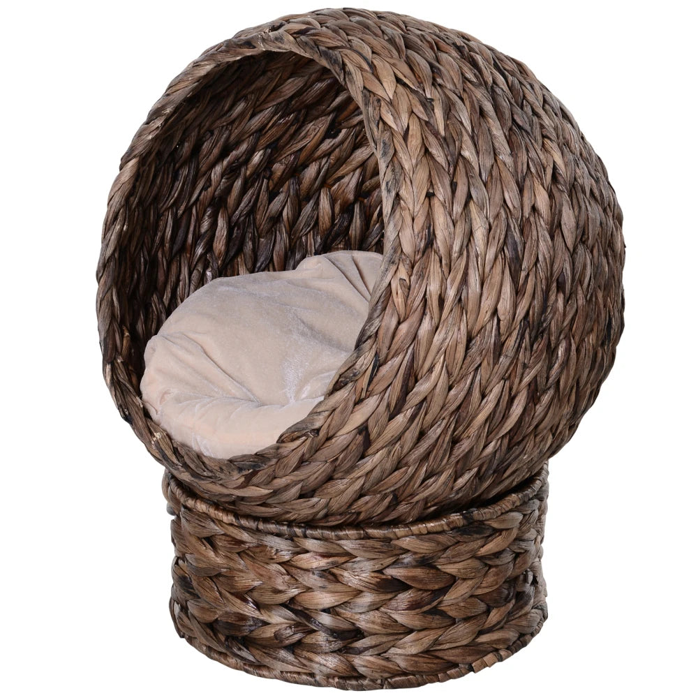 PawHut Handwoven Elevated Cat Bed with Soft Cushion, Egg Chair Shape, Stand, 23.5" H, Grey for Indoor Cats