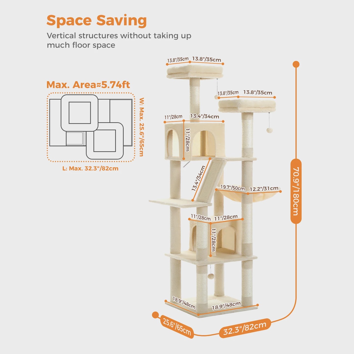 Multi-Level Cat Tree Tower with Condo, Hammock & Scratching Board