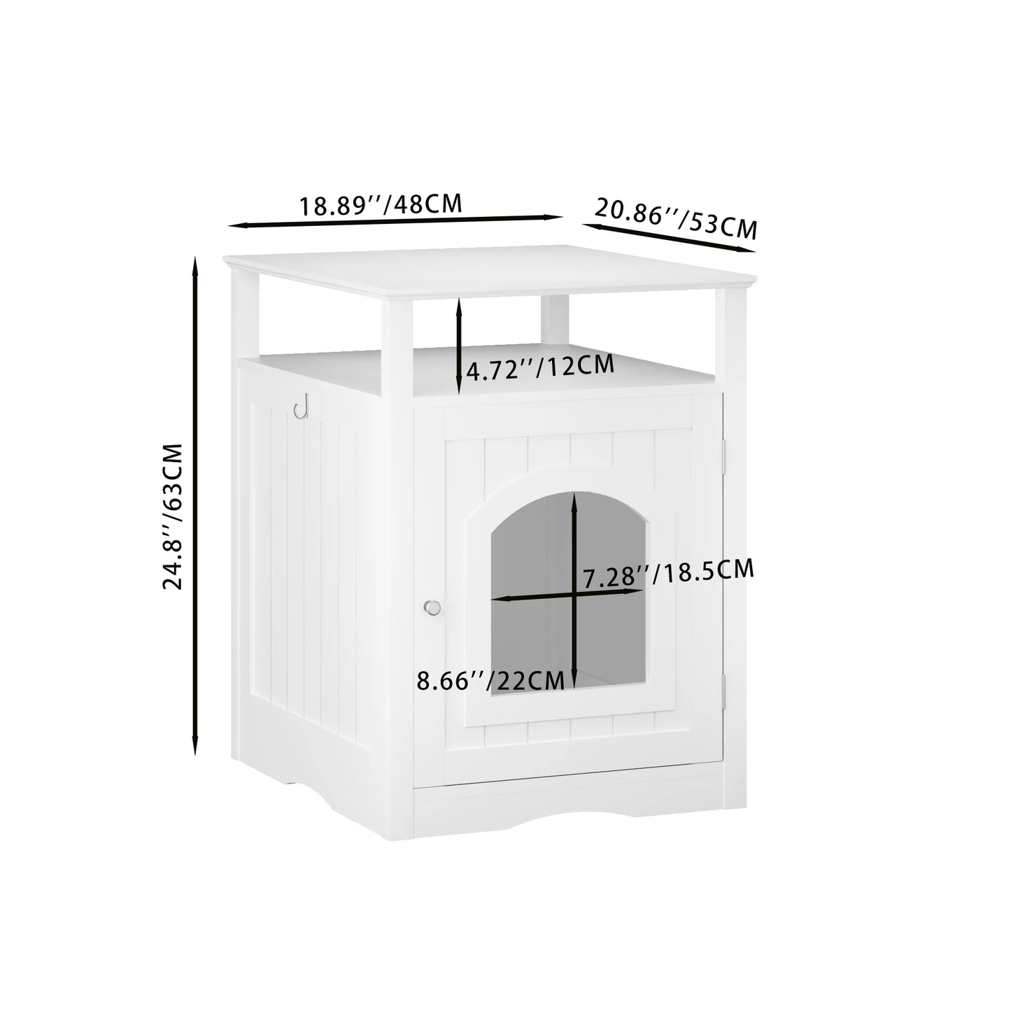 Hidden Cat Litter Box Enclosure Wooden Indoor Cat House Furniture Cabinet with Storage Shelf Modern Nightstand Side Table White