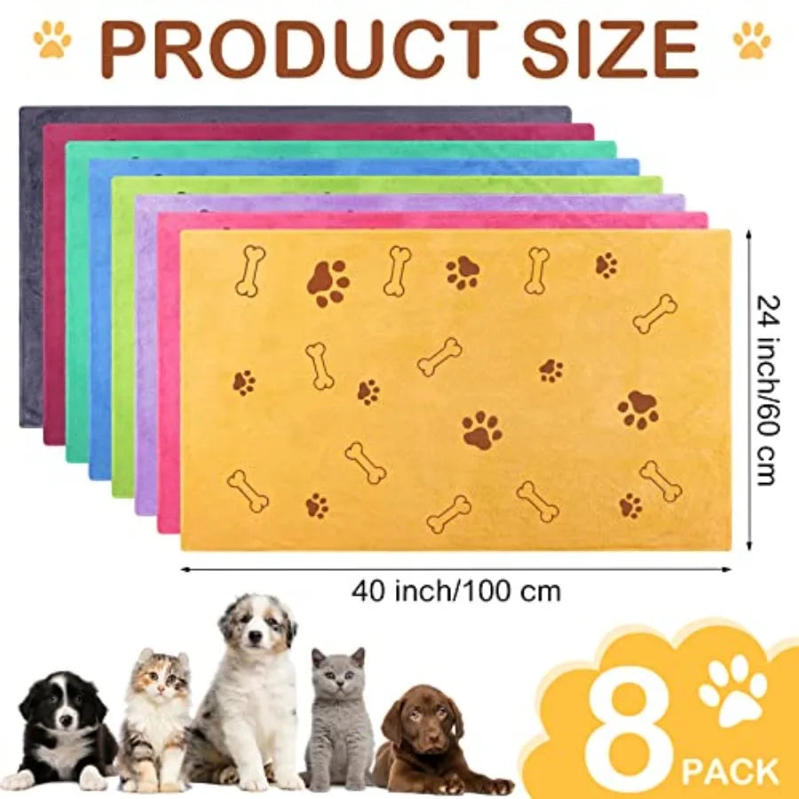 Curated Picks 8 Pcs Dog Towels for Drying Dogs Cats Pet Towels Bulk Puppy Microfiber Fast Drying Paw Bath Bathing Supplies Abso