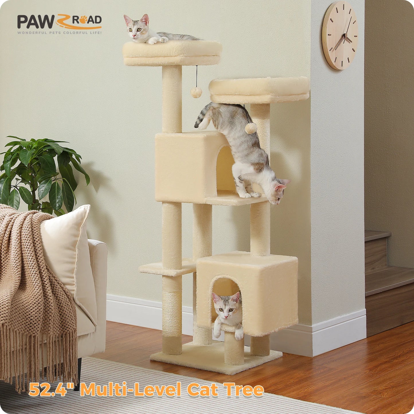 Cactus Cat Tree 133cm with Perches, Condos & Scratching Posts