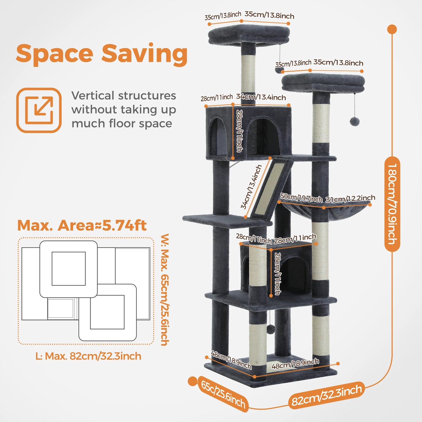 Multi-Level Cat Tree Tower with Condo, Hammock & Scratching Board