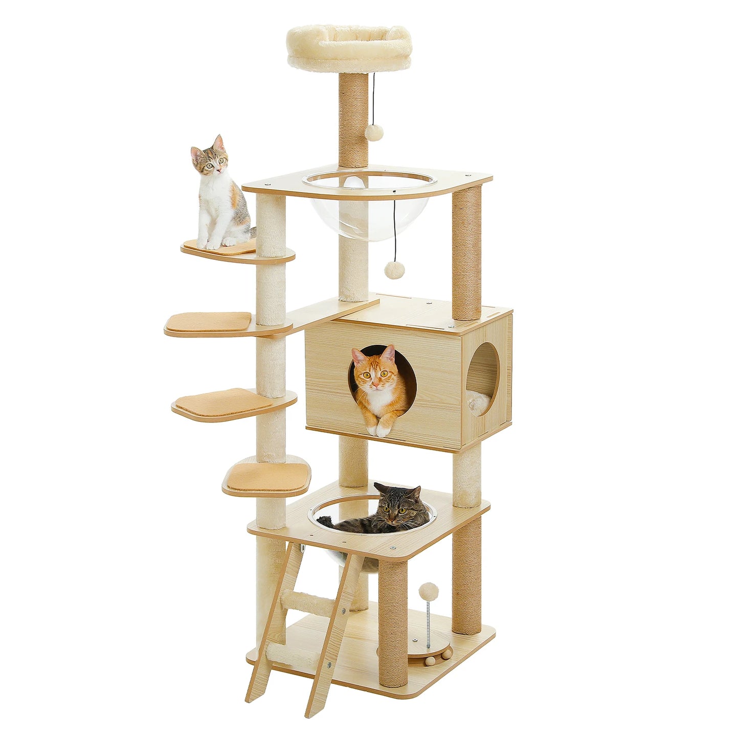 Multi-Level Wood Cat Tree with Condo, Hammock & Perch