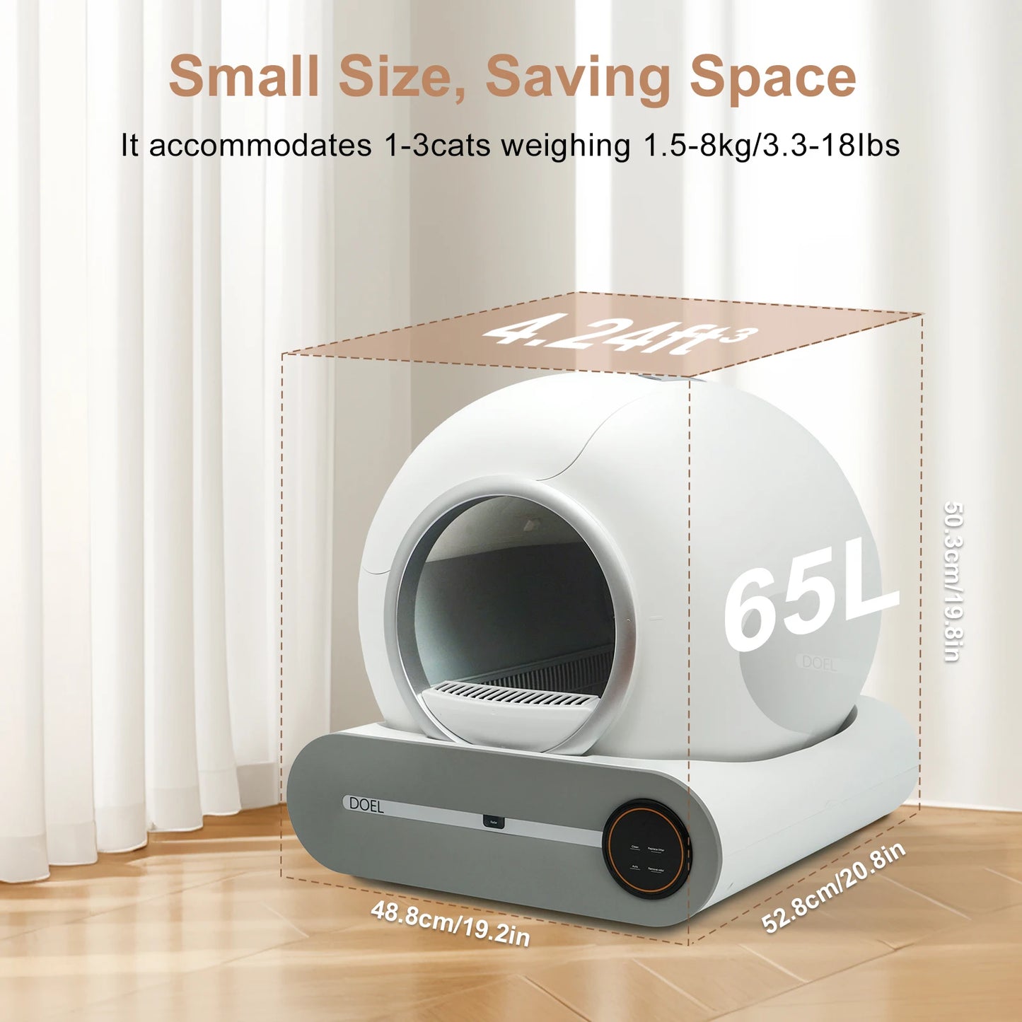 Smart 65L Self-Cleaning Cat Litter Box with WiFi App