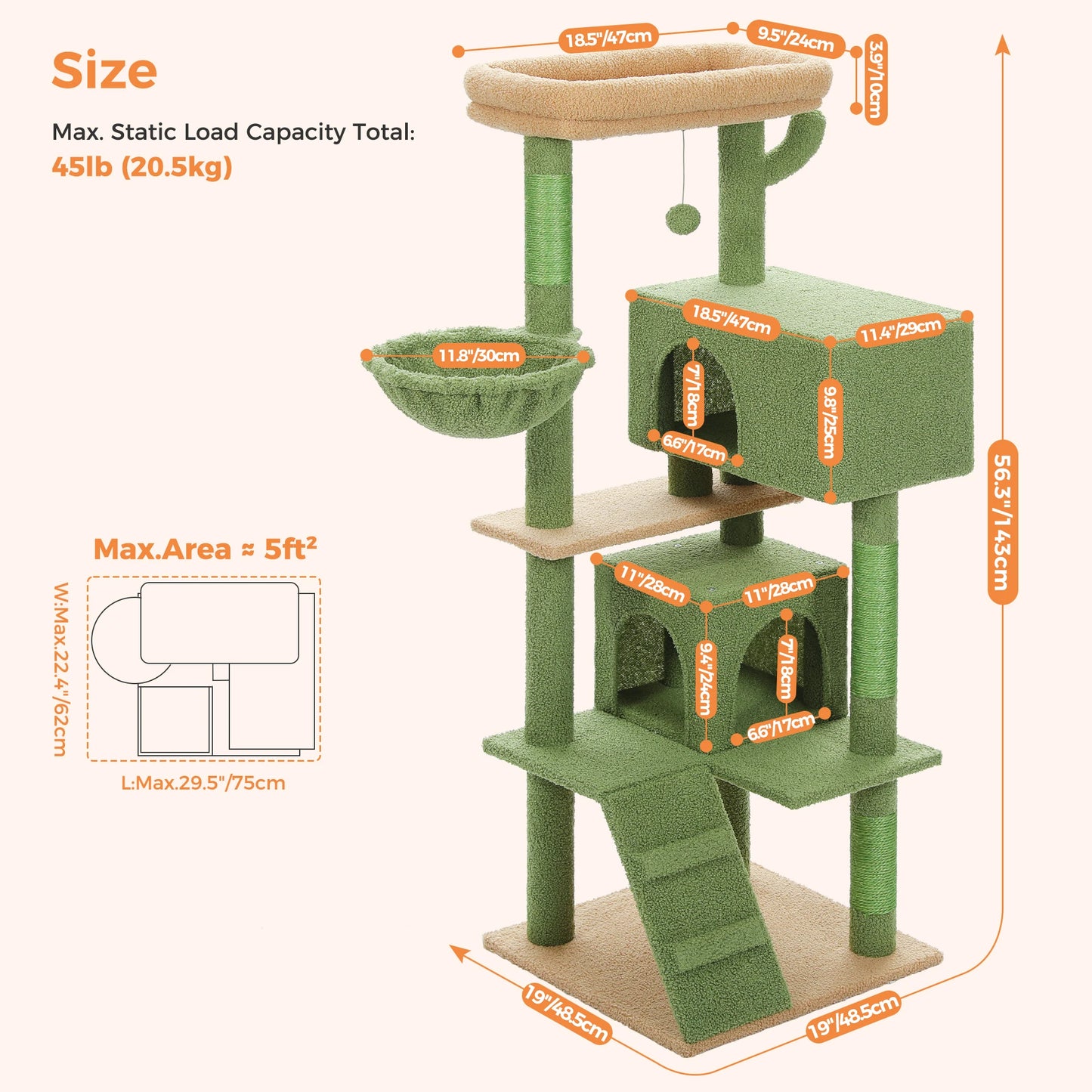 Cat Tree Tower with Condo, Plush Perch, Hammock & Sisal Posts