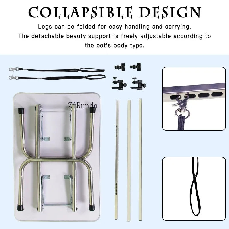 36" Folding Dog Pet Grooming Table Stainless Steel Frame Rubber Mat on Board with Adjustable Arm and Clamps pet dog Cat Grooming Table (PURPLE COLOR)