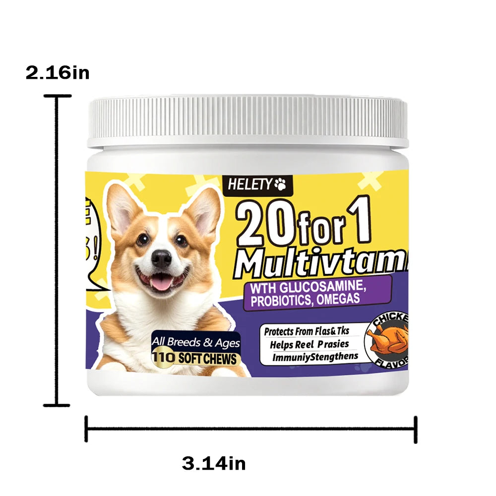 20-in-1 Dog Multivitamin Soft Chews Skin Coat Immune Gut Health Support Vitamins Minerals Omega-3 Iron Zinc Supplement for Dogs