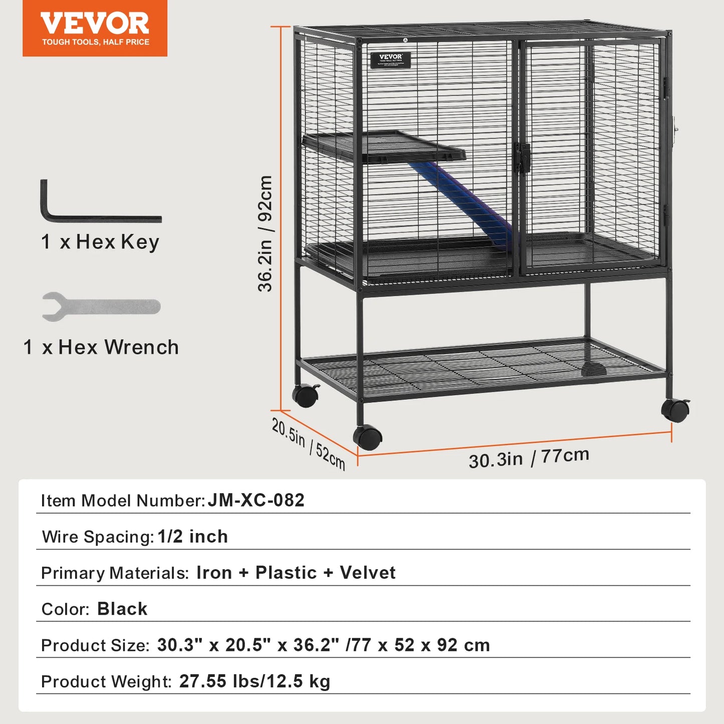 64.6" 4-Tier Rolling Metal Cage for Ferrets & Small Pets