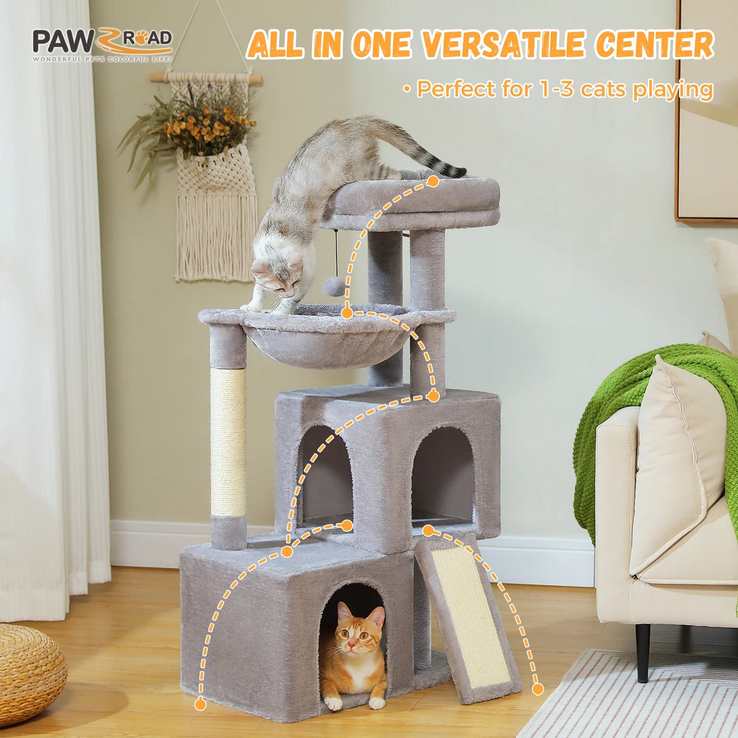 Cat Tree Tower with Natural Sisal Post, Condo & Top Perch