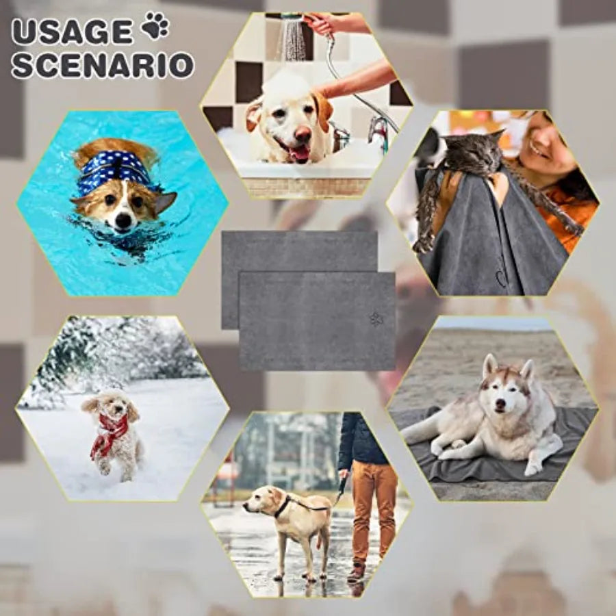 4 Pack Dog Towels for Drying Large Microfiber Grooming Tools Absorbent Soft Bath Supplies with Embroidered Paw for Small Medium