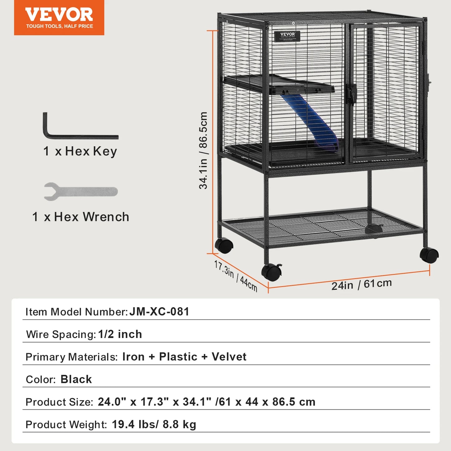 64.6" 4-Tier Rolling Metal Cage for Ferrets & Small Pets
