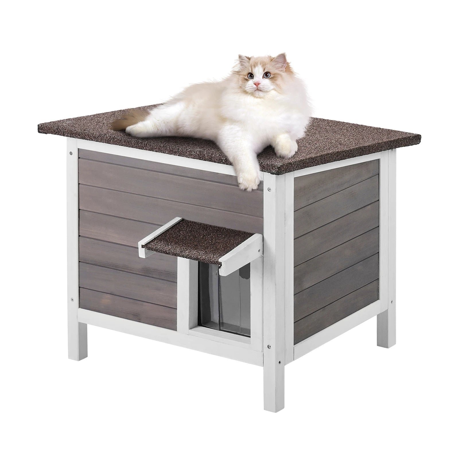 Weatherproof Insulated Outdoor Wooden Cat & Rabbit House - front view