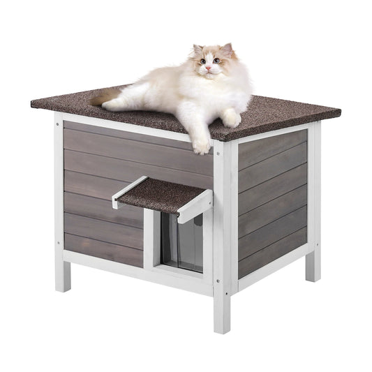 Weatherproof Insulated Outdoor Wooden Cat & Rabbit House - front view