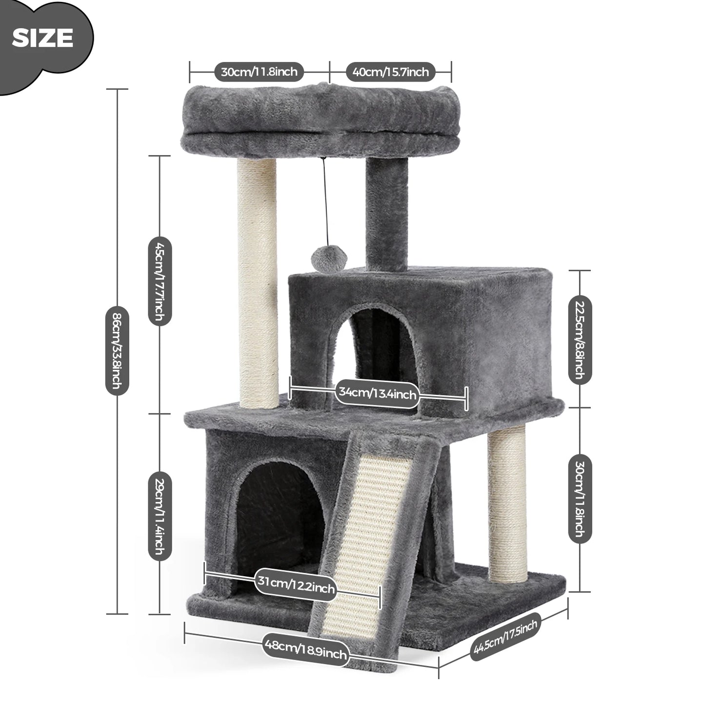 Multilevel Cat Tree Tower with Double Condos & Sisal Posts